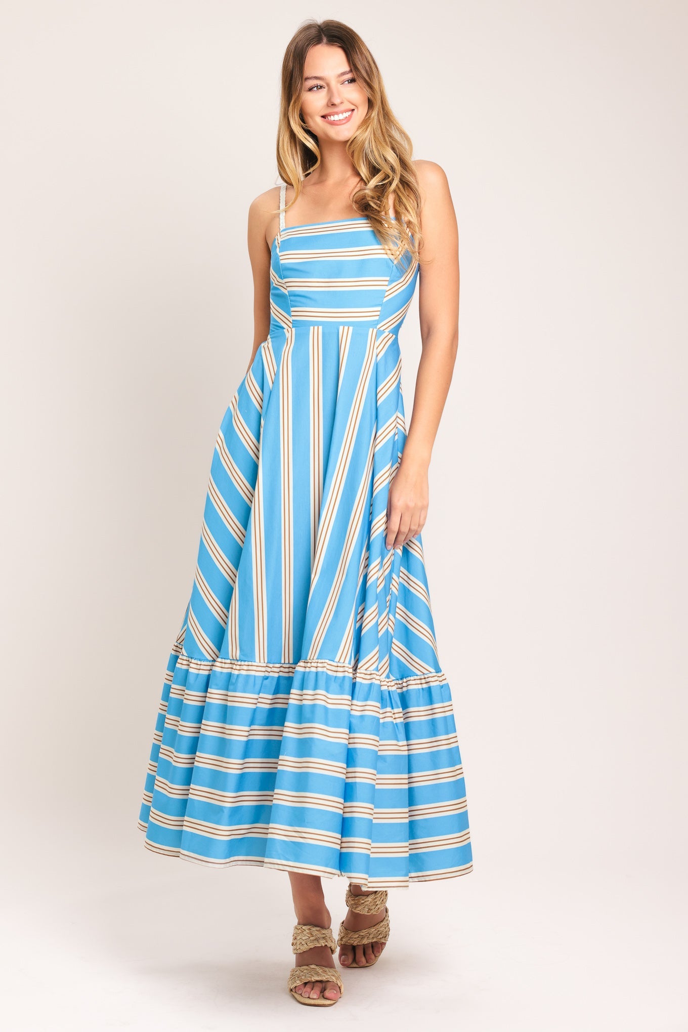 BREEZE STRIPE WOVEN MIDI DRESS - Glamourous Grace