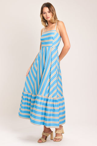 BREEZE STRIPE WOVEN MIDI DRESS - Glamourous Grace
