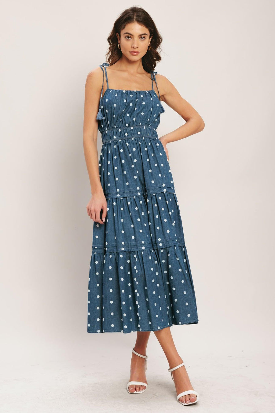 NAUTICAL DOT DENIM MIDI DRESS - Glamourous Grace