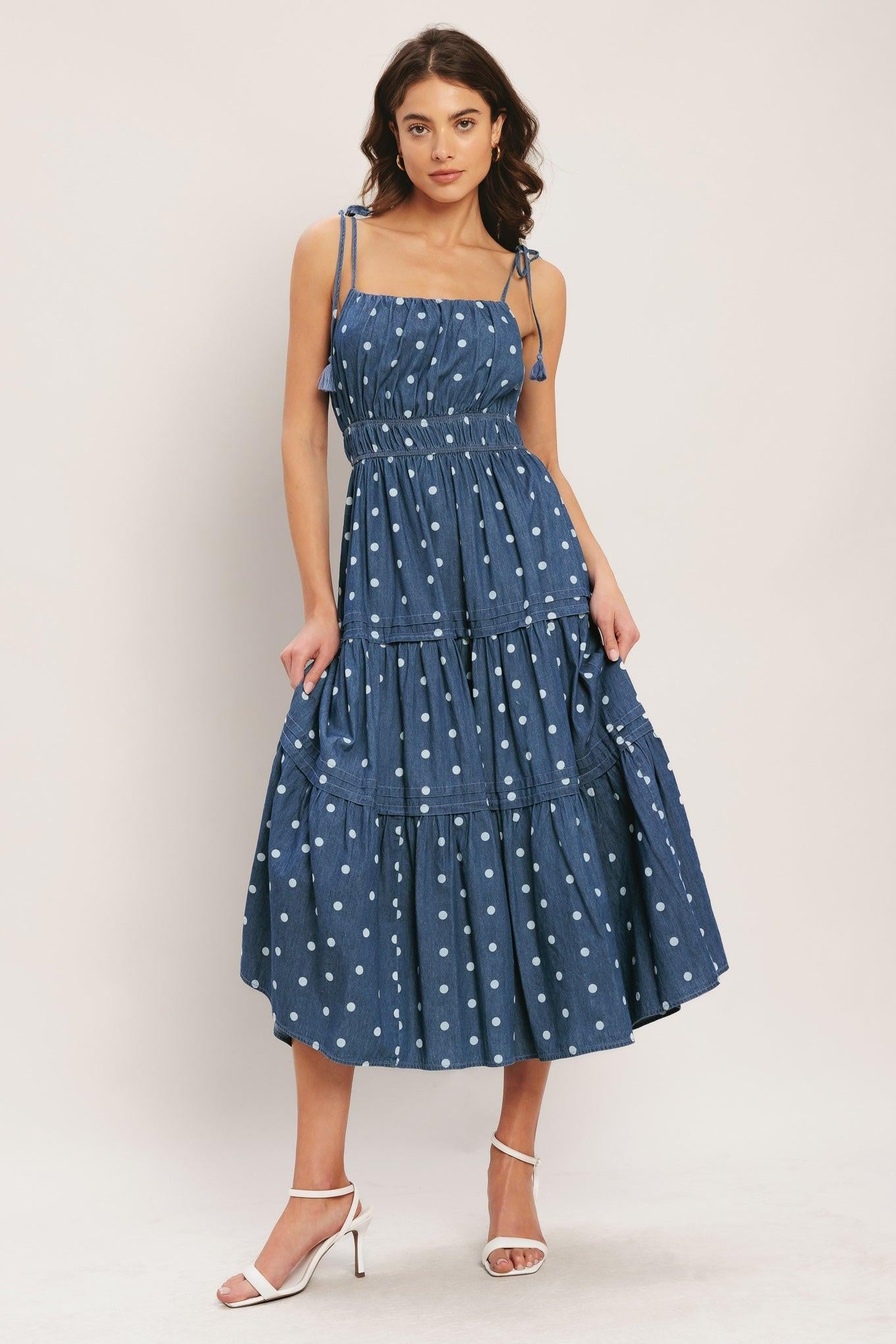 NAUTICAL DOT DENIM MIDI DRESS - Glamourous Grace