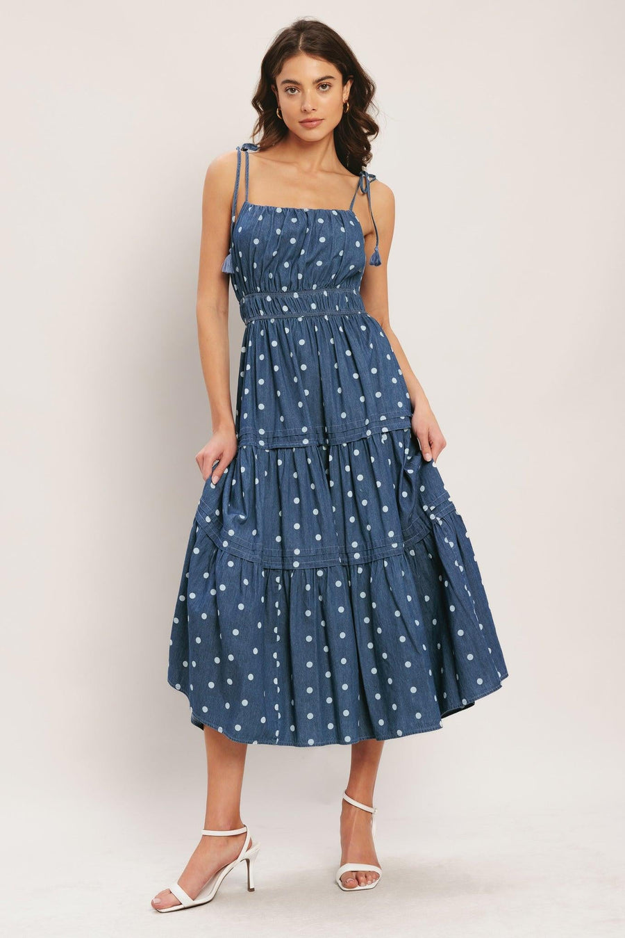 NAUTICAL DOT DENIM MIDI DRESS - Glamourous Grace