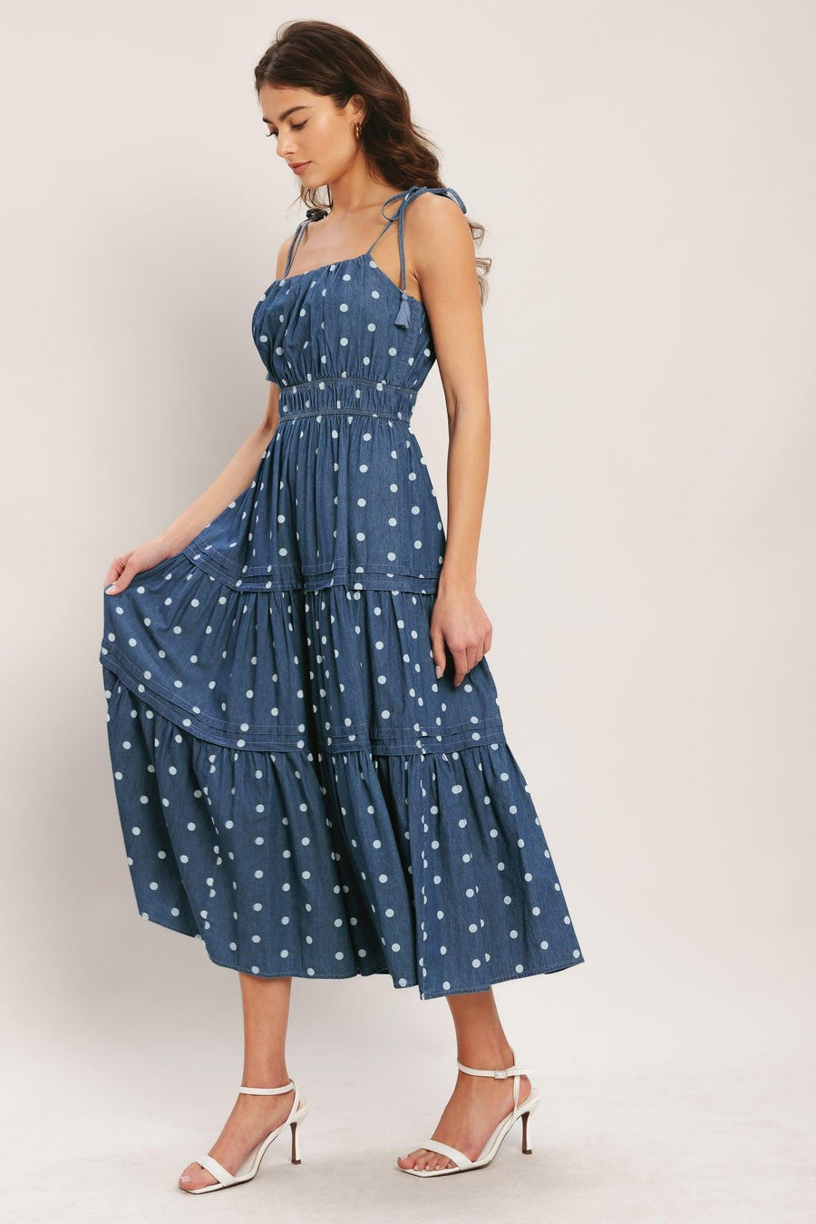 NAUTICAL DOT DENIM MIDI DRESS - Glamourous Grace