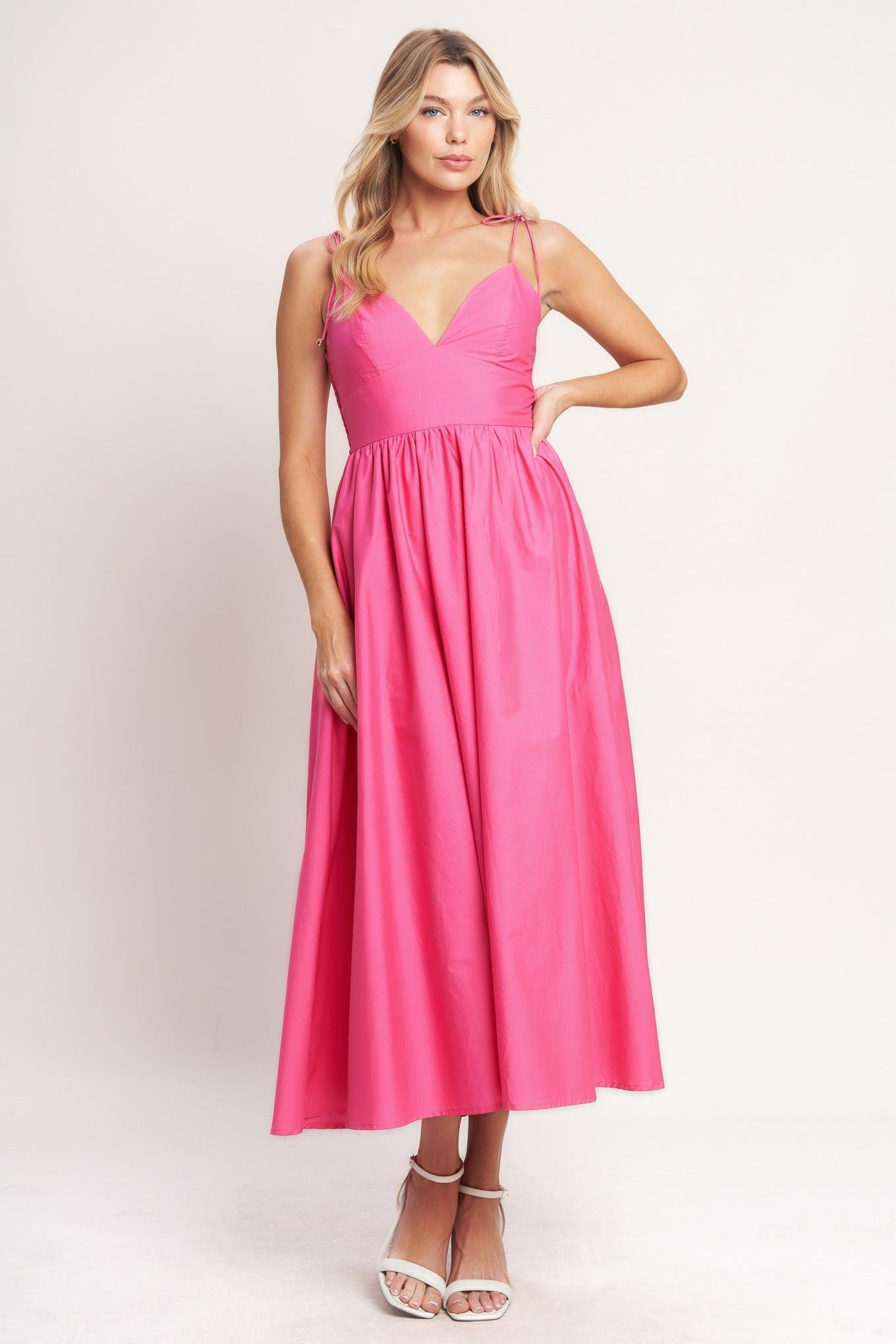 PRETTY IN PINK WOVEN MIDI DRESS - Glamourous Grace LLC