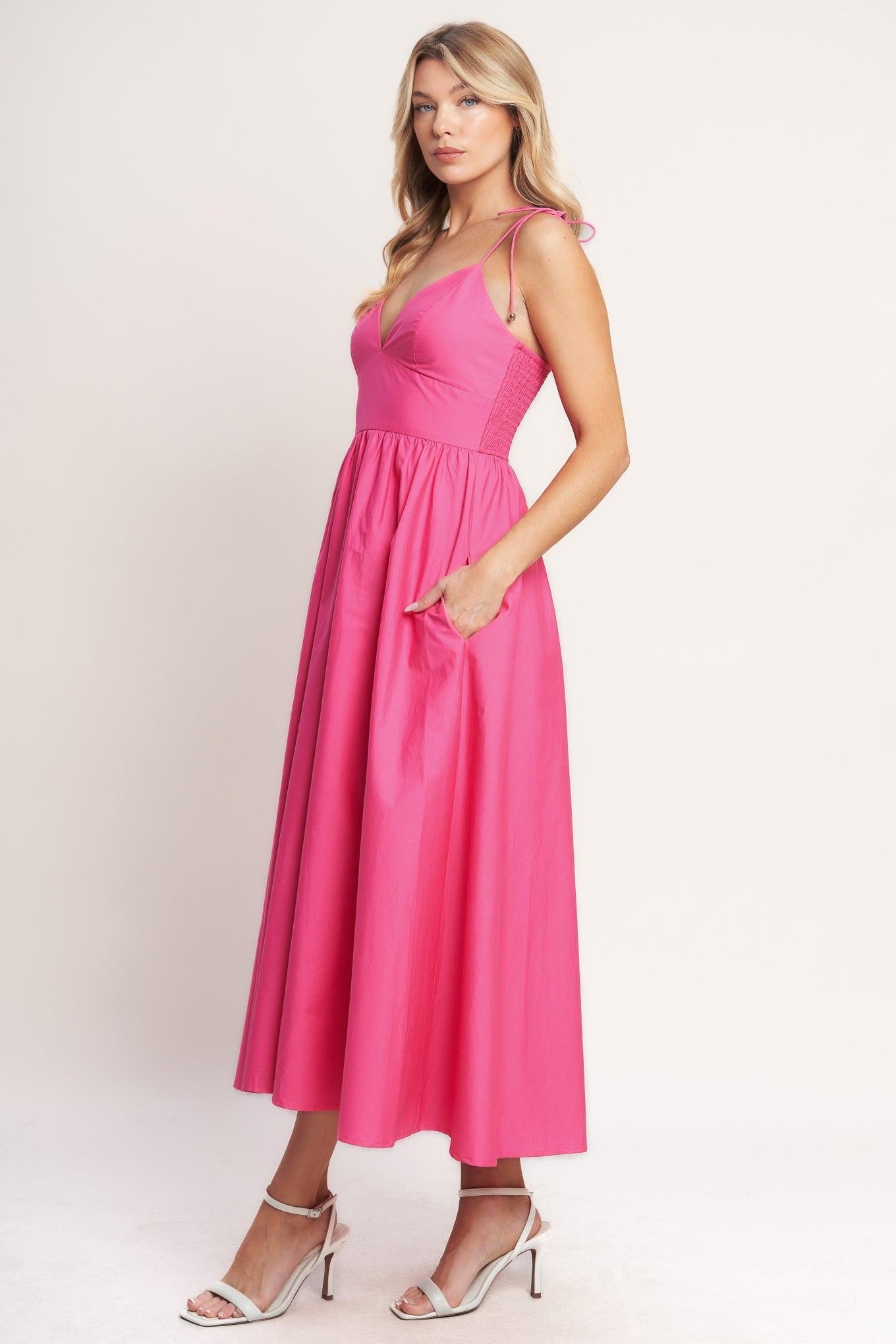 PRETTY IN PINK WOVEN MIDI DRESS - Glamourous Grace LLC