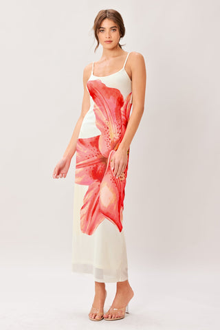 BLOOM STATEMENT POWER MESH CAMI MIDI DRESS - Glamourous Grace