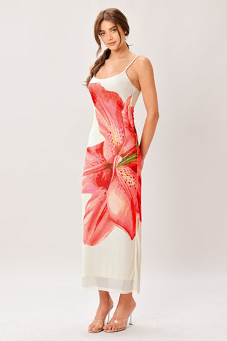 BLOOM STATEMENT POWER MESH CAMI MIDI DRESS - Glamourous Grace