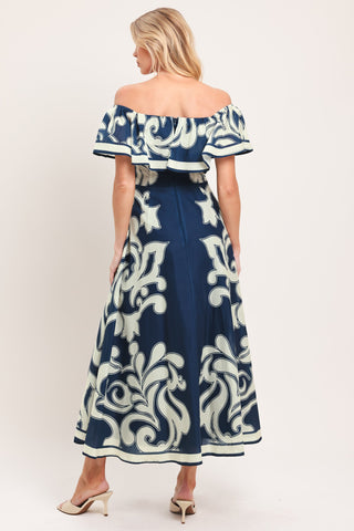 BLUE MAJOLICA WOVEN MIDI DRESS