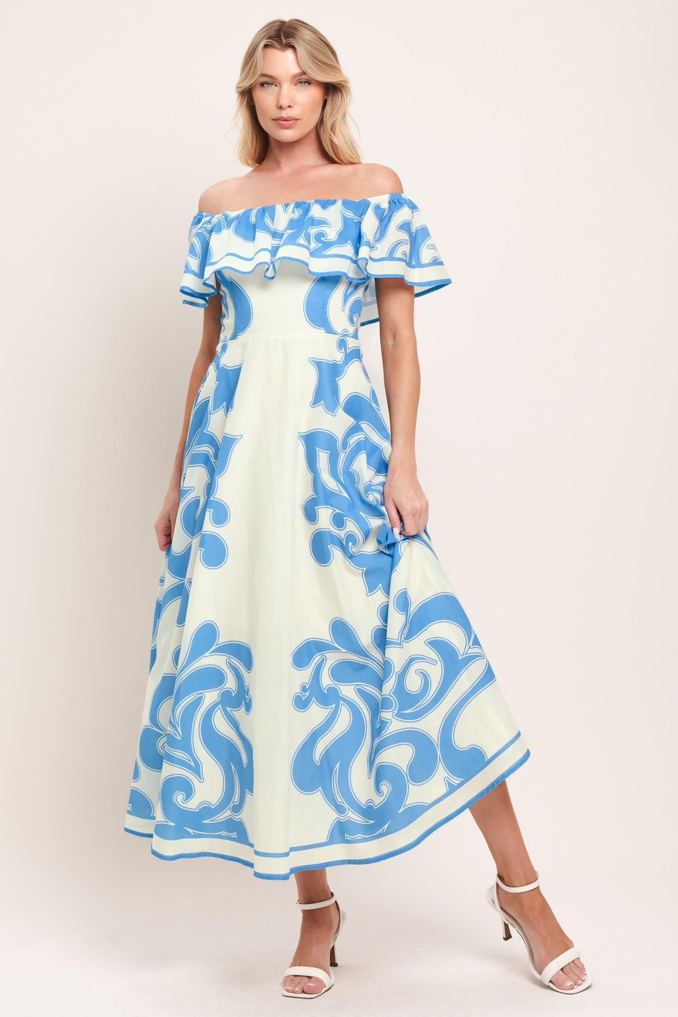 BLUE MAJOLICA WOVEN MIDI DRESS - Glamourous Grace