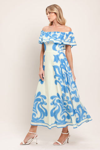 BLUE MAJOLICA WOVEN MIDI DRESS - Glamourous Grace