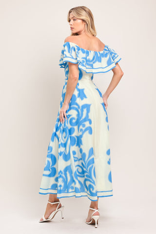 BLUE MAJOLICA WOVEN MIDI DRESS - Glamourous Grace