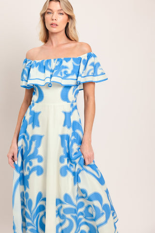 BLUE MAJOLICA WOVEN MIDI DRESS - Glamourous Grace