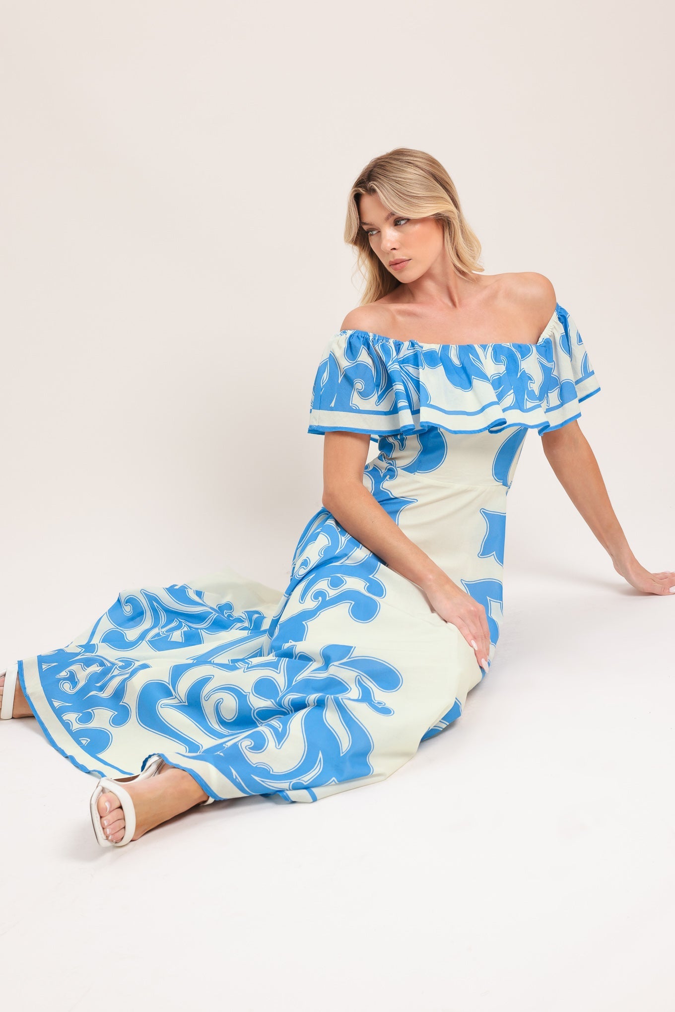 BLUE MAJOLICA WOVEN MIDI DRESS - Glamourous Grace