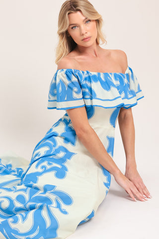 BLUE MAJOLICA WOVEN MIDI DRESS - Glamourous Grace