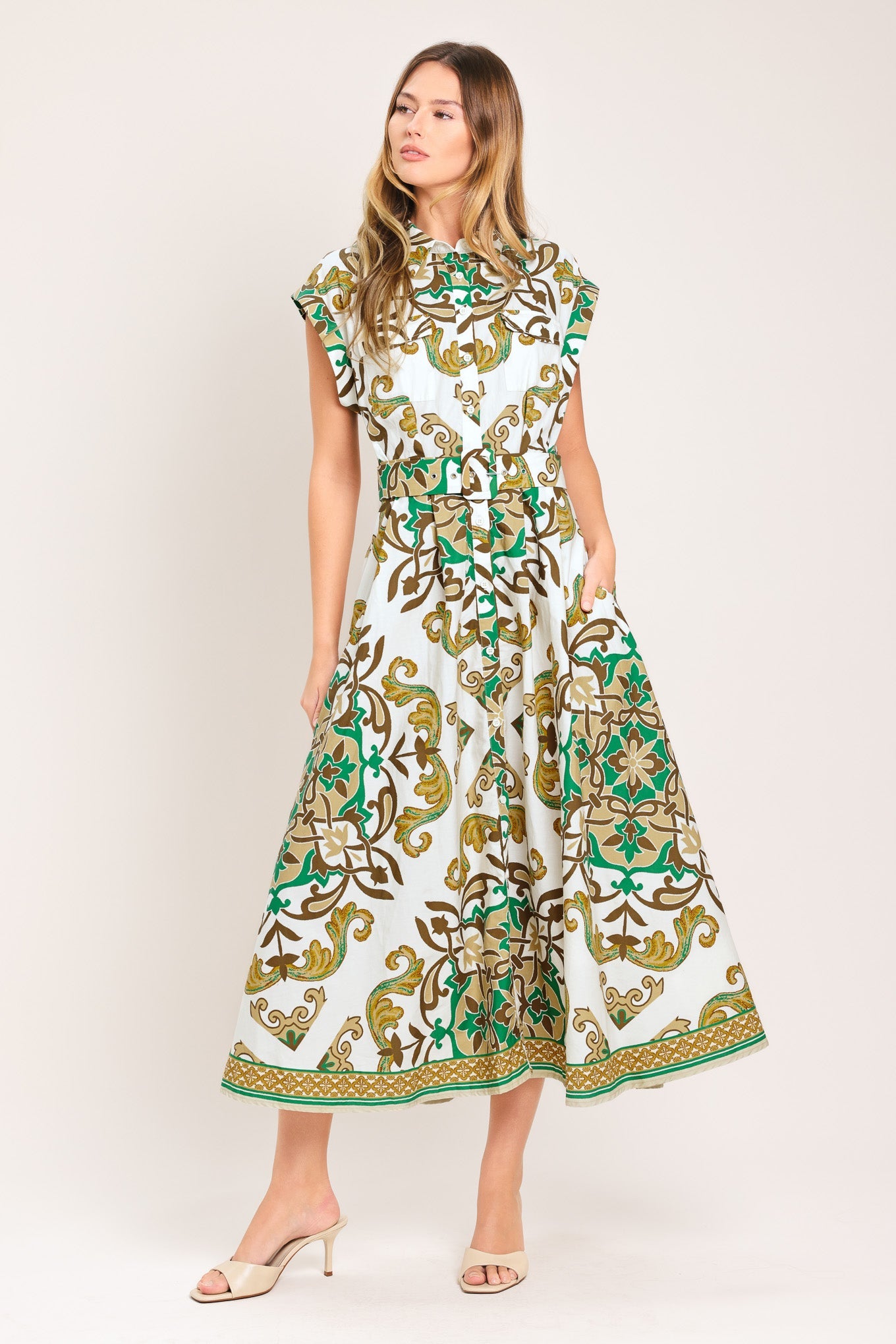 EMERALD ORNATE WOVEN MIDI SHIRT DRESS - Glamourous Grace