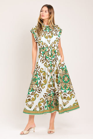 EMERALD ORNATE WOVEN MIDI SHIRT DRESS - Glamourous Grace