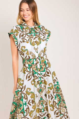 EMERALD ORNATE WOVEN MIDI SHIRT DRESS - Glamourous Grace