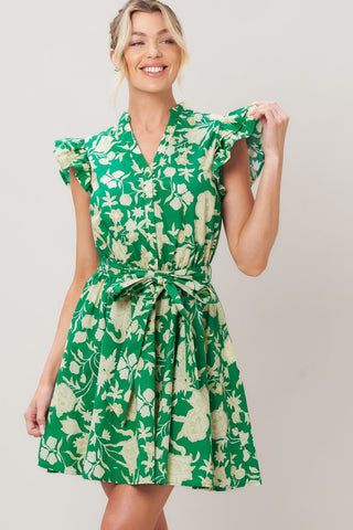 EMERALD BLOOM WOVEN MINI DRESS - Glamourous Grace