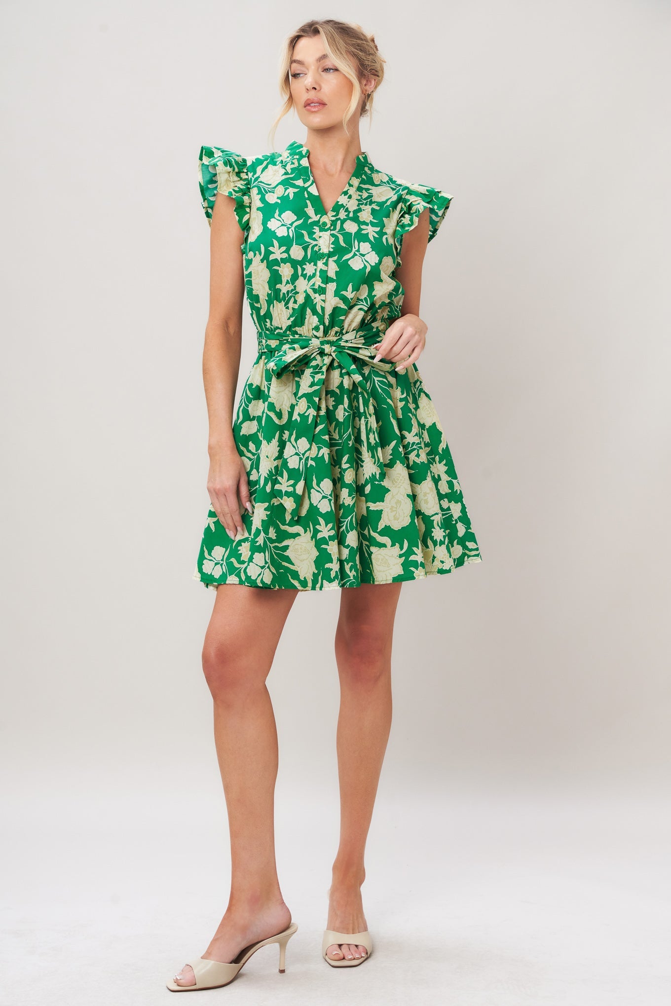 EMERALD BLOOM WOVEN MINI DRESS - Glamourous Grace