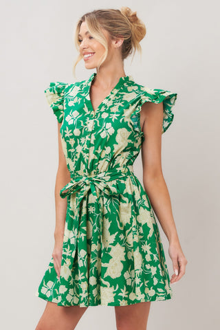 EMERALD BLOOM WOVEN MINI DRESS - Glamourous Grace