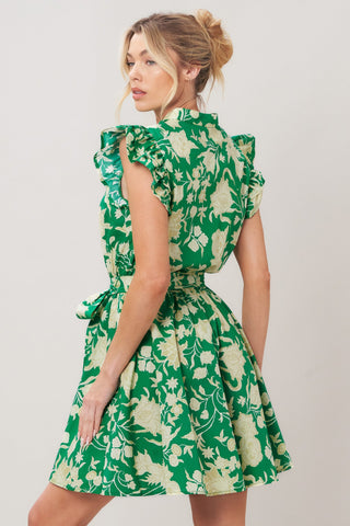 EMERALD BLOOM WOVEN MINI DRESS - Glamourous Grace
