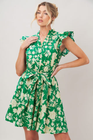 EMERALD BLOOM WOVEN MINI DRESS - Glamourous Grace
