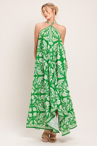 EMERALD BLOOM WOVEN MIDI SCARF DRESS - Glamourous Grace