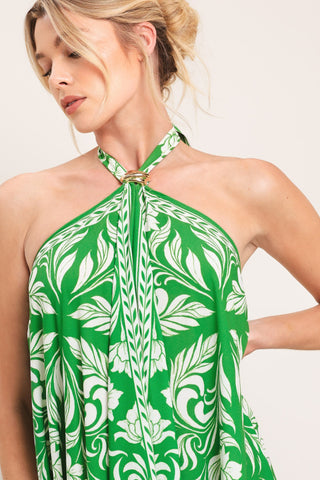 EMERALD BLOOM WOVEN MIDI SCARF DRESS - Glamourous Grace