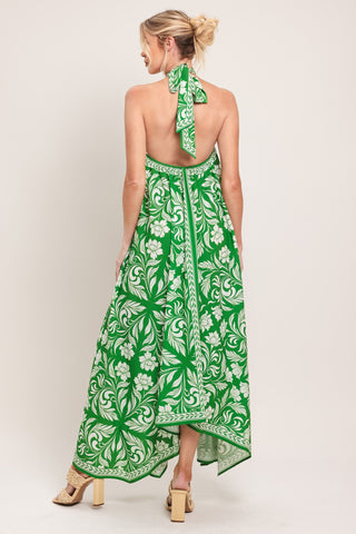 EMERALD BLOOM WOVEN MIDI SCARF DRESS - Glamourous Grace