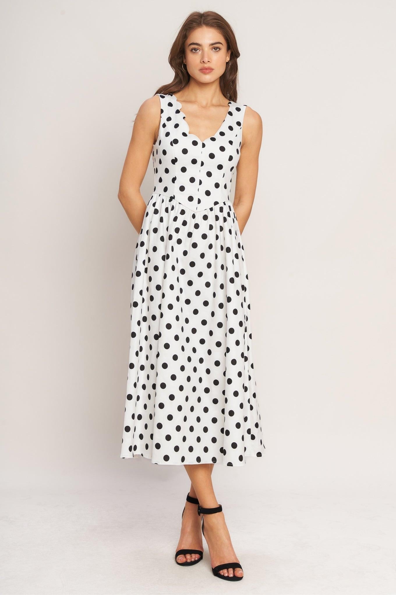 VINTAGE WHISPER POLKA WOVEN MIDI DRESS - Glamourous Grace