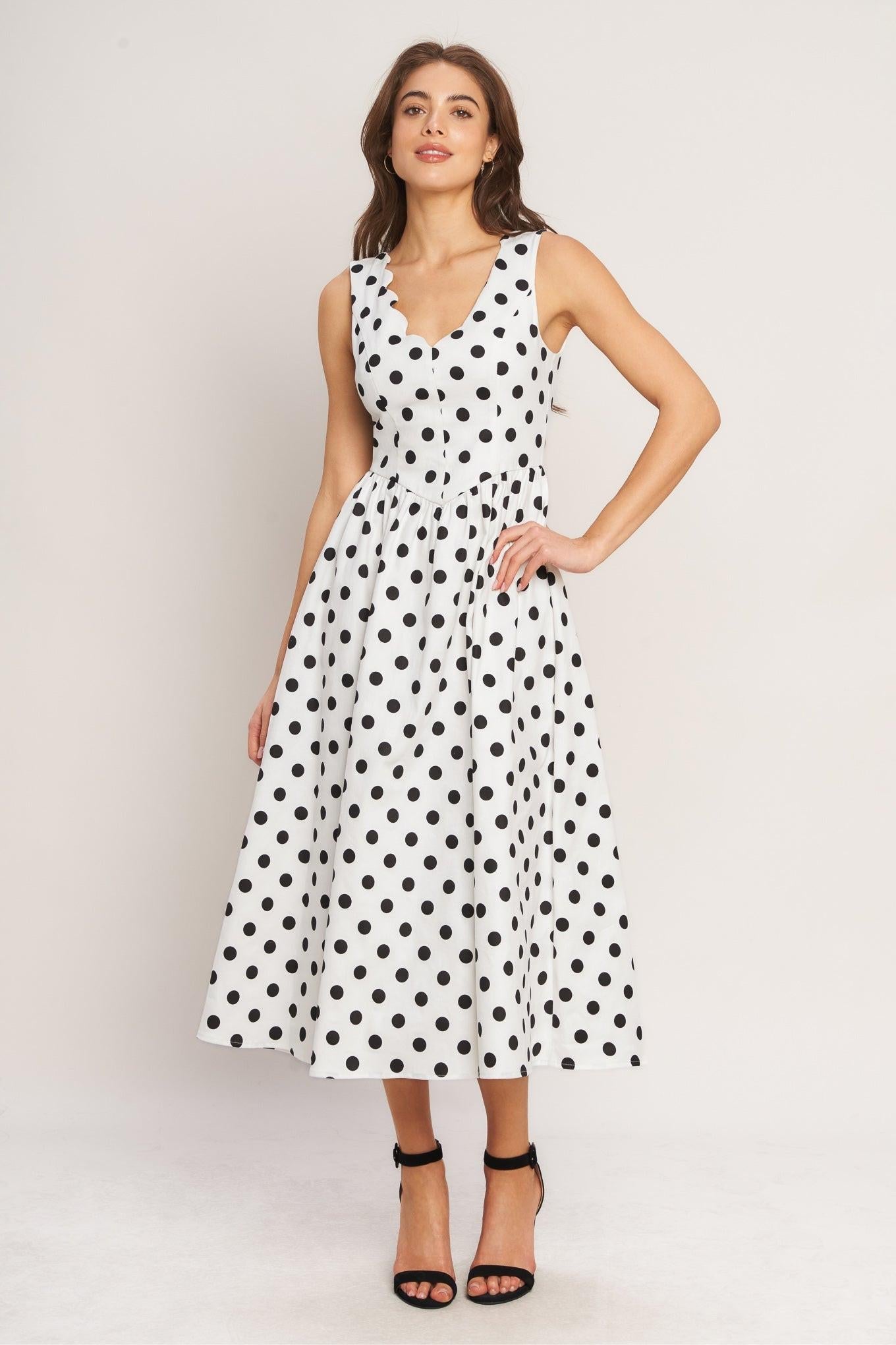 VINTAGE WHISPER POLKA WOVEN MIDI DRESS - Glamourous Grace