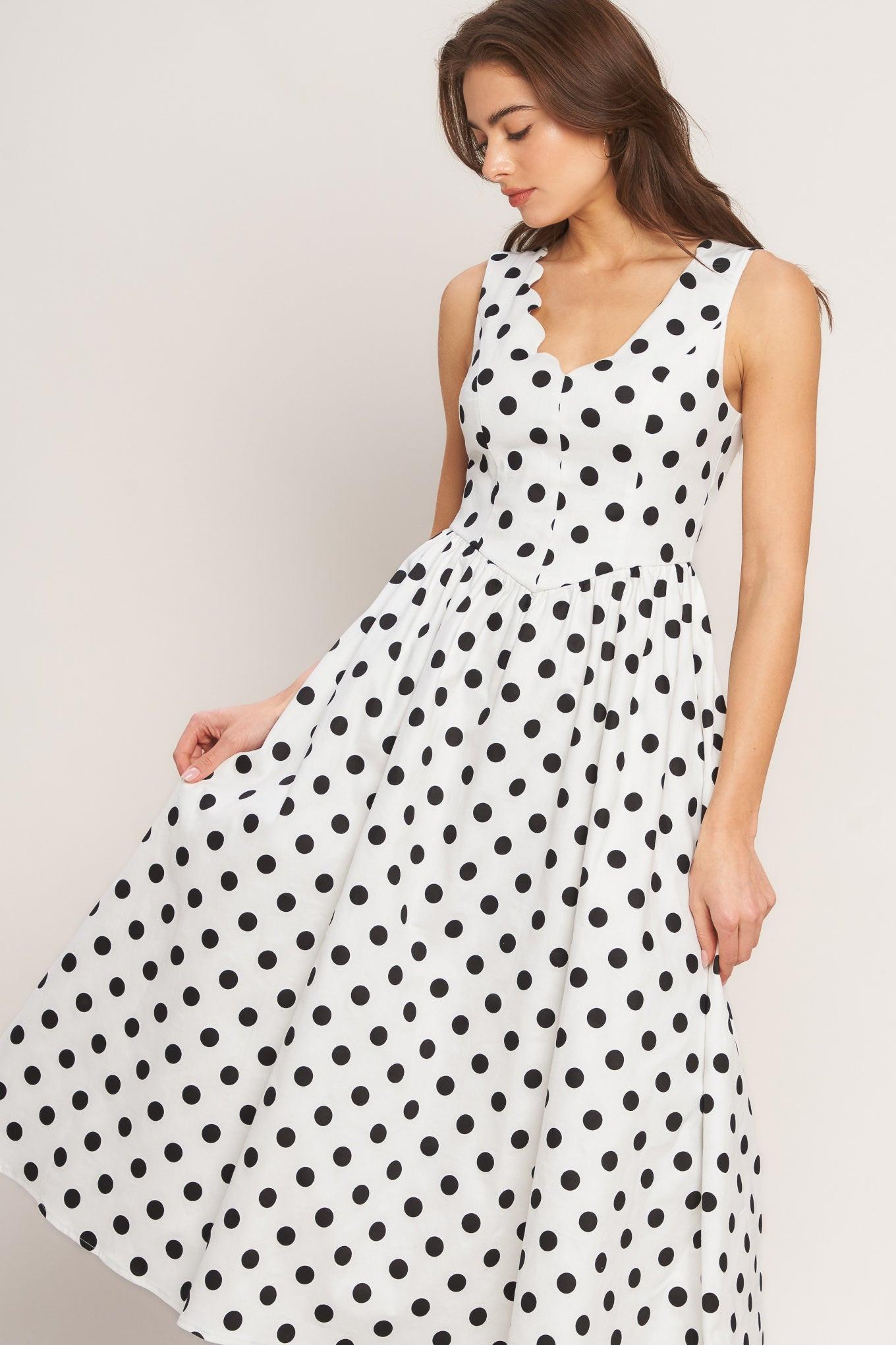 VINTAGE WHISPER POLKA WOVEN MIDI DRESS - Glamourous Grace