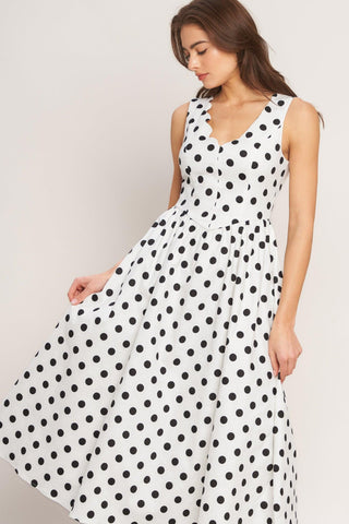VINTAGE WHISPER POLKA WOVEN MIDI DRESS - Glamourous Grace