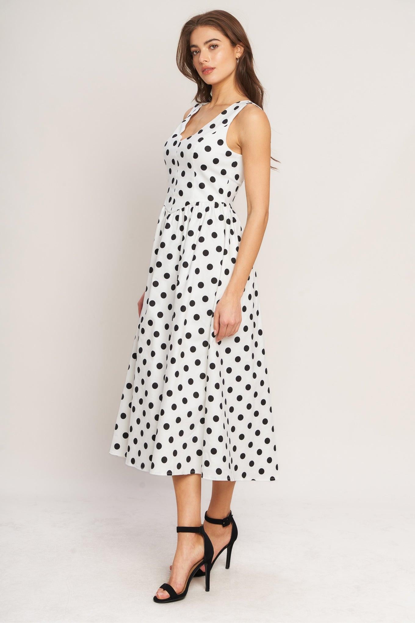 VINTAGE WHISPER POLKA WOVEN MIDI DRESS - Glamourous Grace