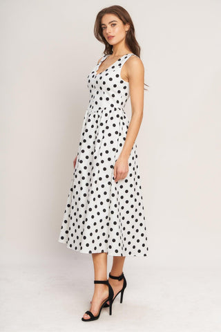VINTAGE WHISPER POLKA WOVEN MIDI DRESS - Glamourous Grace