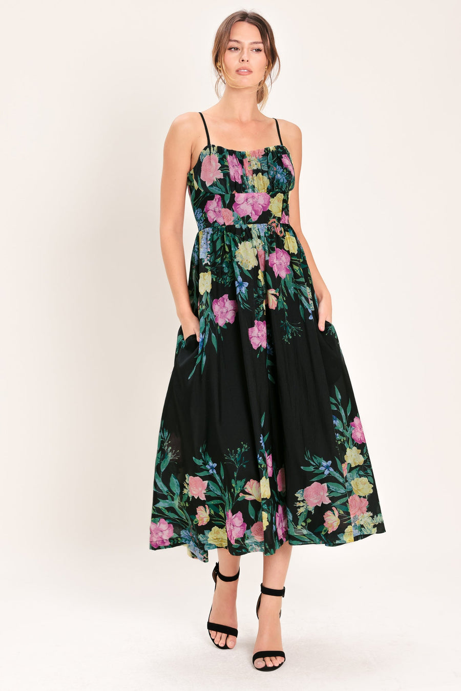 SHADOW FLORAL WOVEN MIDI DRESS - Glamourous Grace