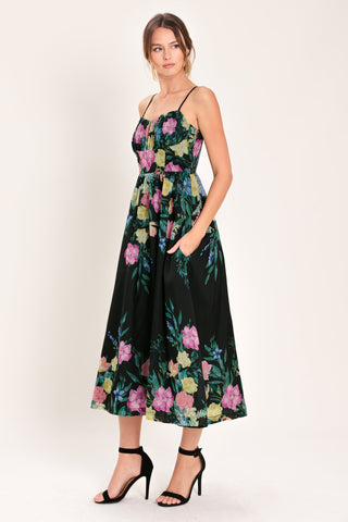 SHADOW FLORAL WOVEN MIDI DRESS - Glamourous Grace