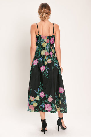 SHADOW FLORAL WOVEN MIDI DRESS - Glamourous Grace