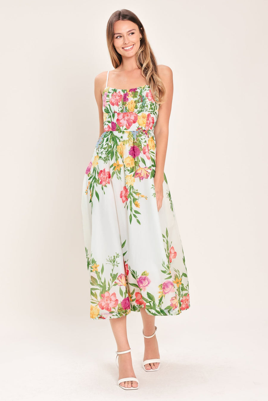 SHADOW FLORAL WOVEN MIDI DRESS - Glamourous Grace