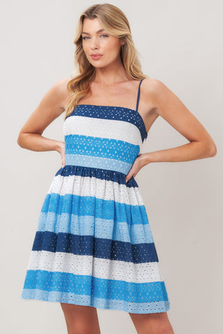 SHORELINE SWEET WOVEN EYELET MINI DRESS - Glamourous Grace