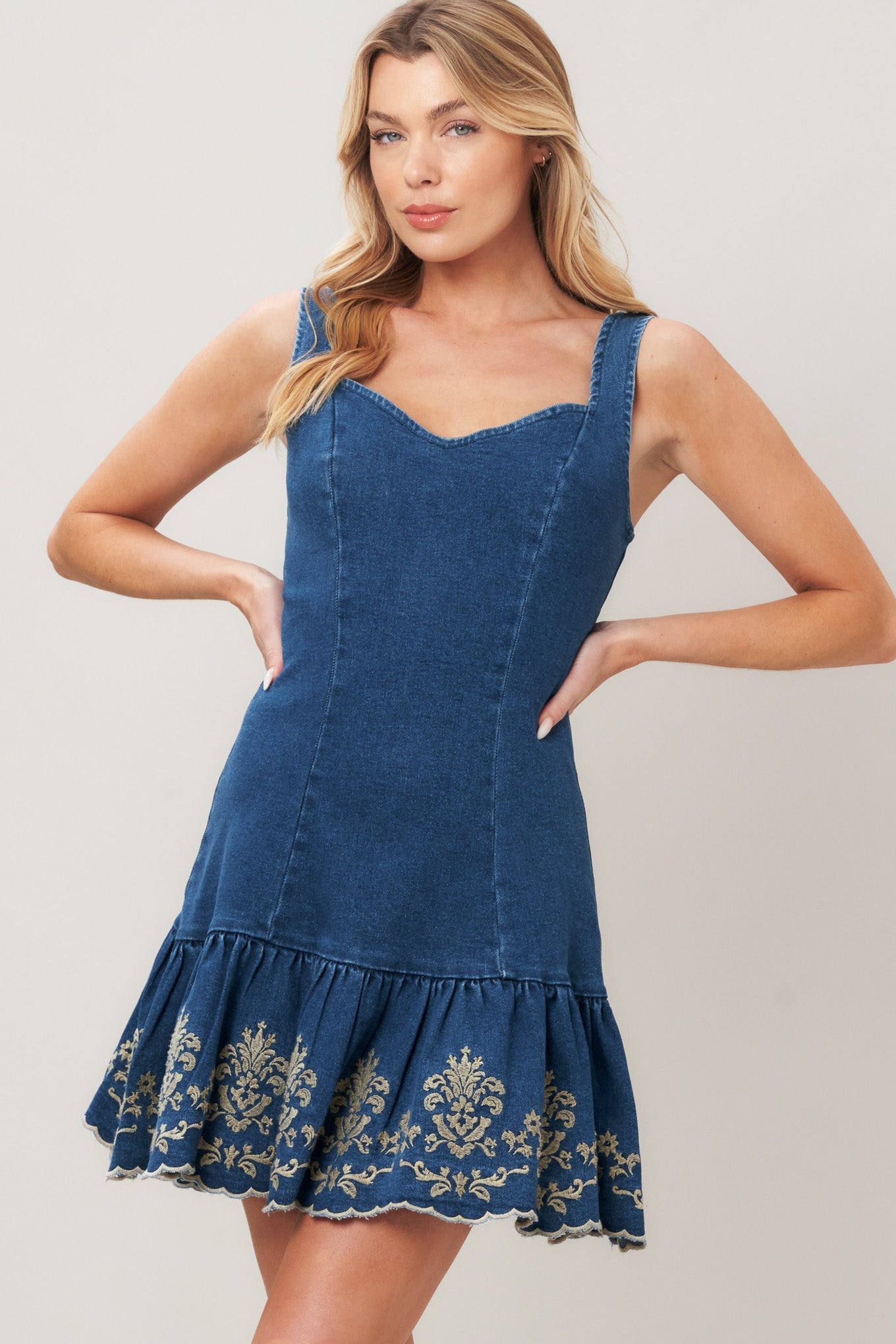VINTAGE WAVE DENIM MINI DRESS - Glamourous Grace