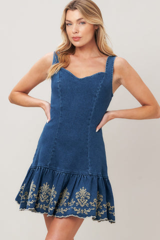 VINTAGE WAVE DENIM MINI DRESS - Glamourous Grace