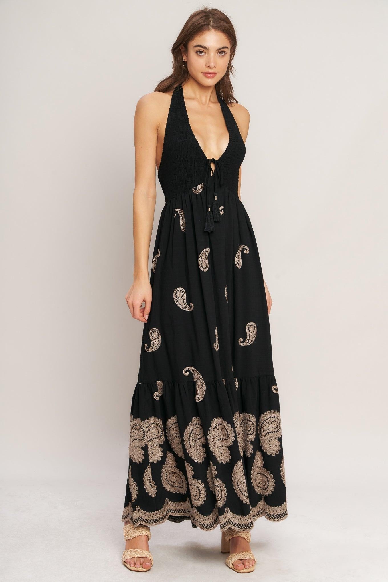 MIDNIGHT CHARM WOVEN MIDI DRESS - Glamourous Grace