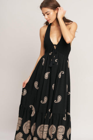 MIDNIGHT CHARM WOVEN MIDI DRESS - Glamourous Grace