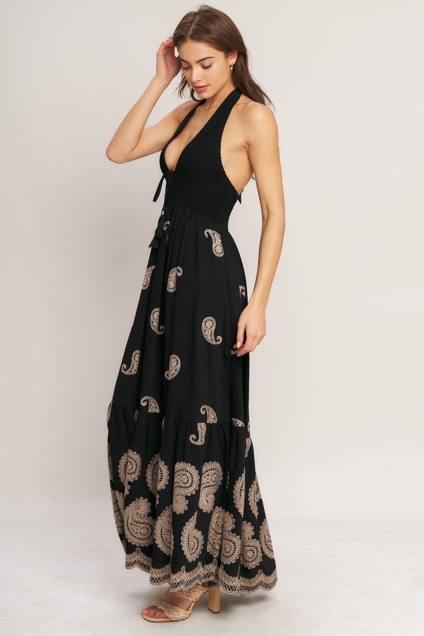 MIDNIGHT CHARM WOVEN MIDI DRESS - Glamourous Grace
