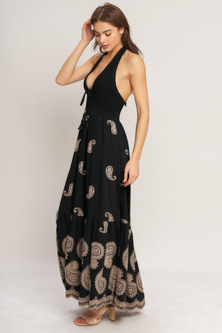 MIDNIGHT CHARM WOVEN MIDI DRESS - Glamourous Grace