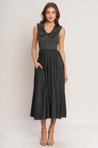 DARK ELEGANCE WOVEN MIDI DRESS - Glamourous Grace