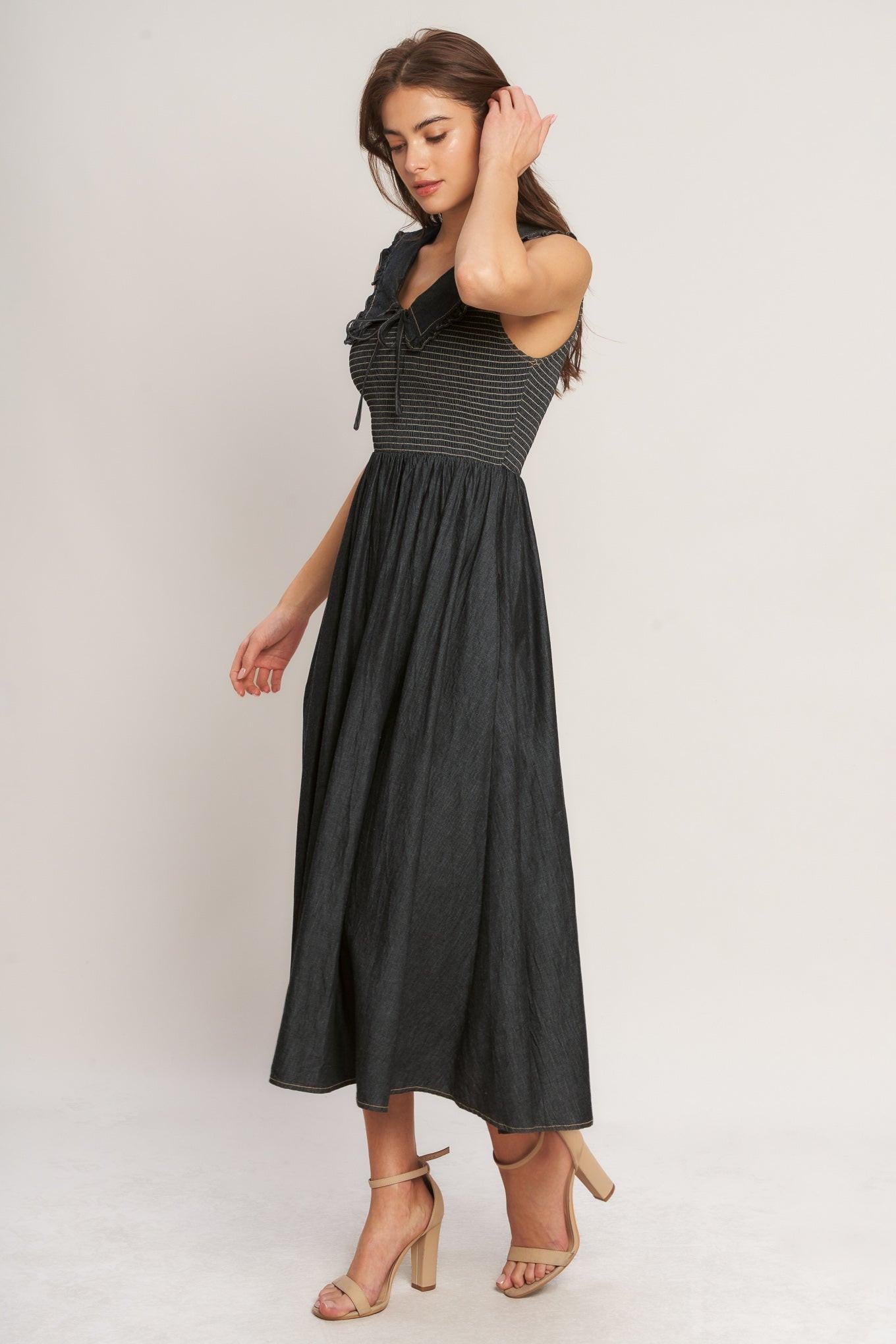 DARK ELEGANCE WOVEN MIDI DRESS - Glamourous Grace