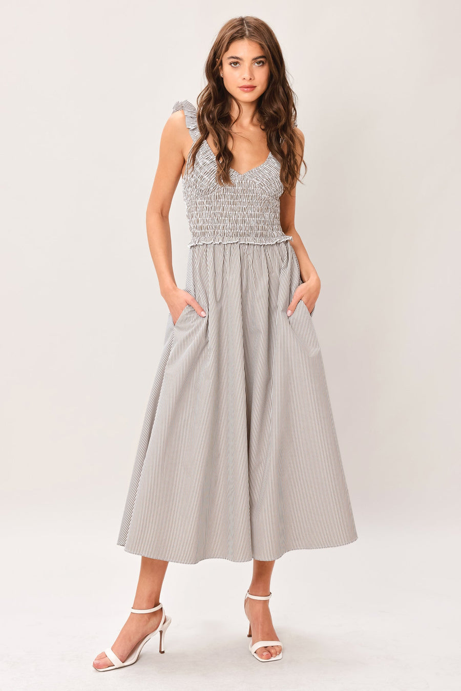 SWEET STRIPE WOVEN MIDI DRESS - Glamourous Grace
