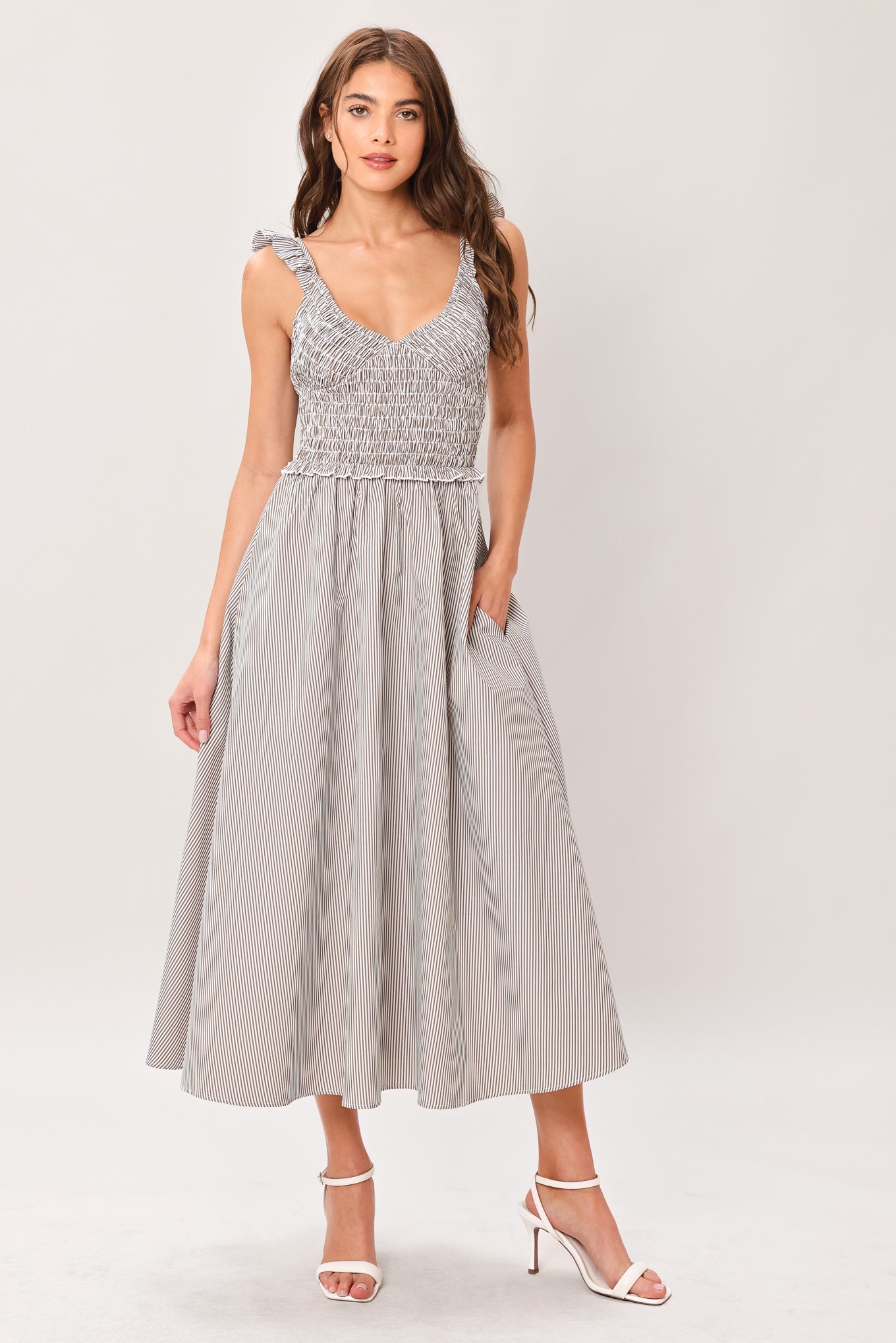 SWEET STRIPE WOVEN MIDI DRESS - Glamourous Grace