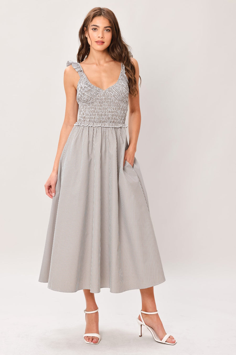 SWEET STRIPE WOVEN MIDI DRESS - Glamourous Grace